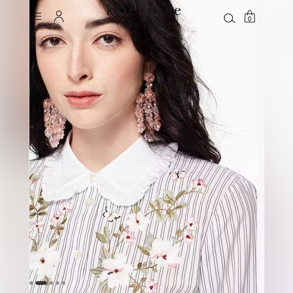 Kate Spade Embroidered Ruffle Blouse White Blue Stripe Cotton Top XS Women’s - Picture 3 of 12